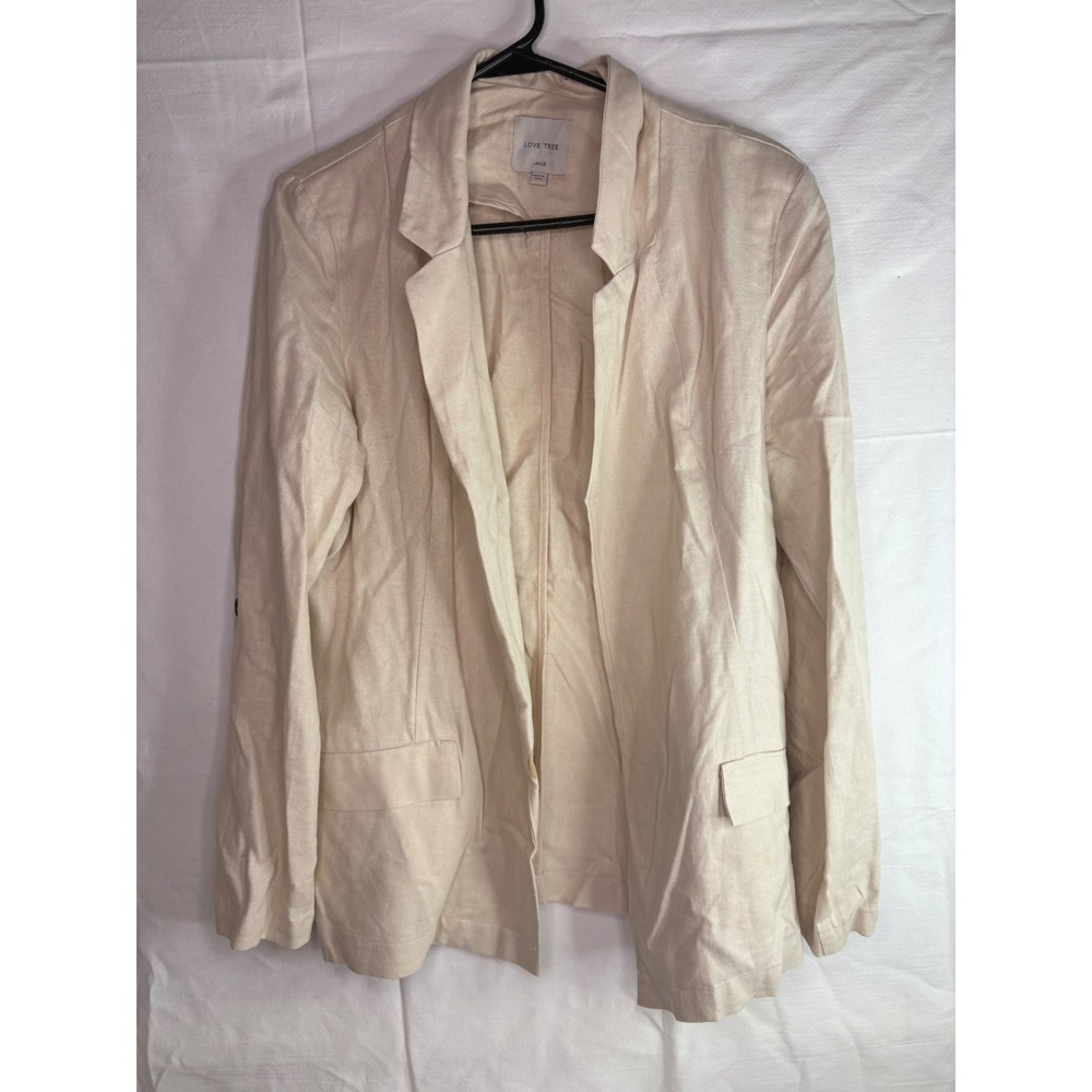 Love Tree Beige Linen Blend Open Front Blazer Jacket‎ Womens Large